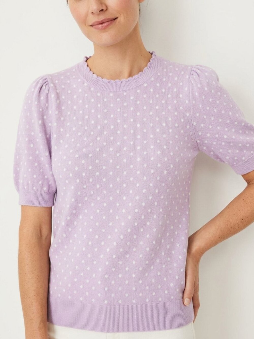 LOFT Lavender w/White Dots Short Sleeve Sweater sz S